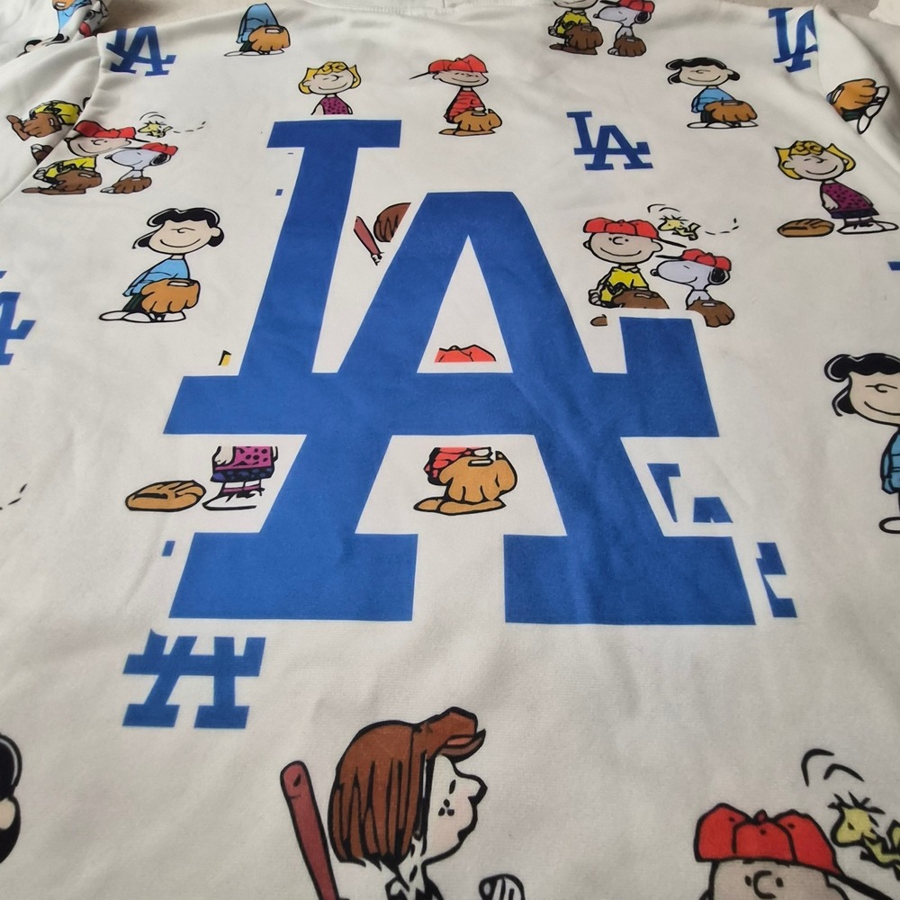 Los Angeles Dodgers Peanuts Charlie Brown Snoopy All Over Print Hoodie XL White - Picture 6 of 7